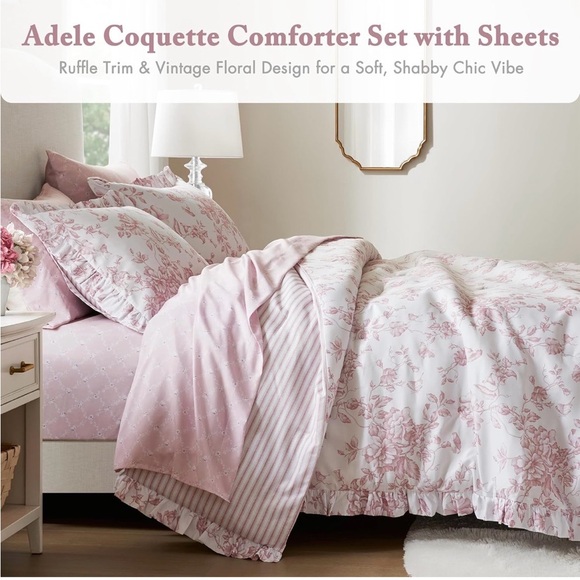 Madison Park Pink Floral King Size Comforter Set 7 pieces - Picture 2 of 9